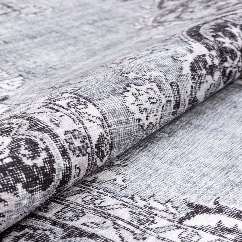 Well Woven Areva Machine Washable Grey Vintage Oriental Medallion Flat Pile Runner Rug 2x7 (2'1" x 7'3" Runner)