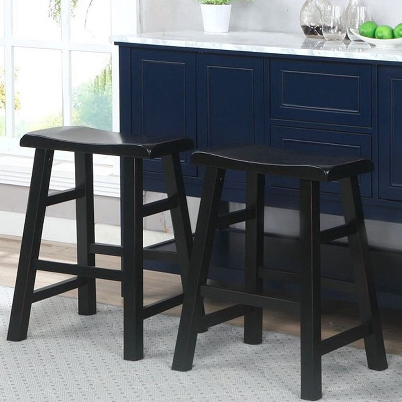 eHemco Heavy-Duty Solid Wood Saddle Seat Kitchen Counter Height Barstools, 24 Inches, Set of 2, Black