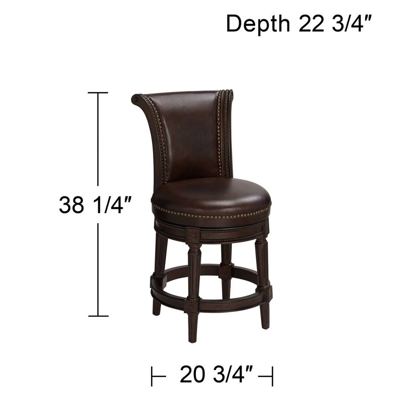 55 Downing Street Addison Walnut Swivel Bar Stool Brown 26" High Traditional Mocha Leather Cushion with Backrest Footrest for Kitchen Counter Height