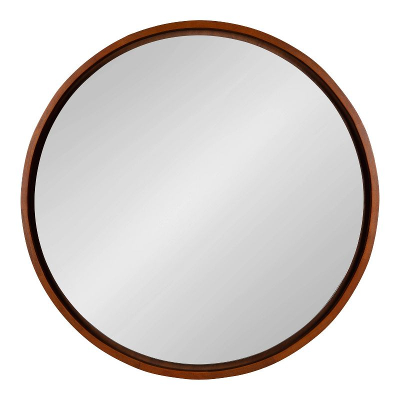 Kate & Laurel All Things Decor 30" Evans Round Wall Mirror Walnut Brown: Modern Style, Wood Frame, No Assembly Required