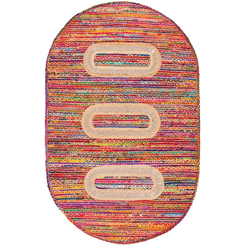 Braided BRD265 Hand Woven Area Rug - Pink/Sage - 6'x9' Oval - Safavieh.