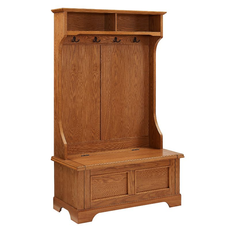 Campbell Hall Tree Oak - Crosley: Spacious Bench, 4 Double Hooks, Shoe Storage
