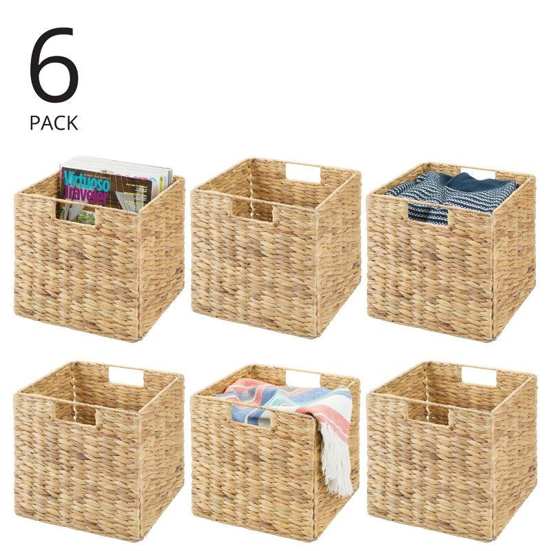 mDesign Hyacinth Woven Cube Bin Basket Organizer, Handles, 6 Pack, Natural/Tan
