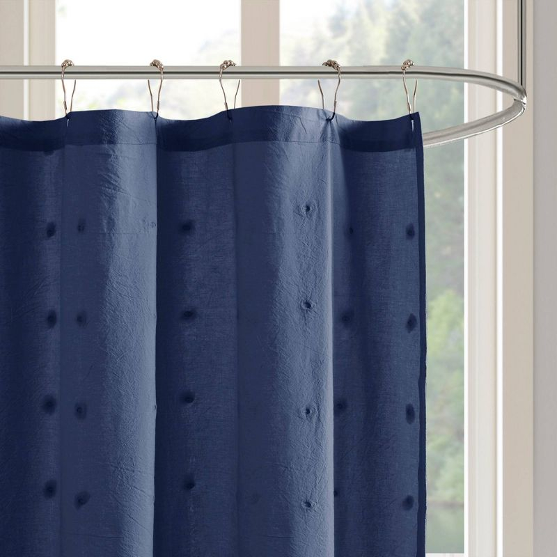 Urban Habitat Kay Cotton Pom-Pom Shower Curtain Indigo: Bohemian Style, 100% Cotton, Buttonhole Top