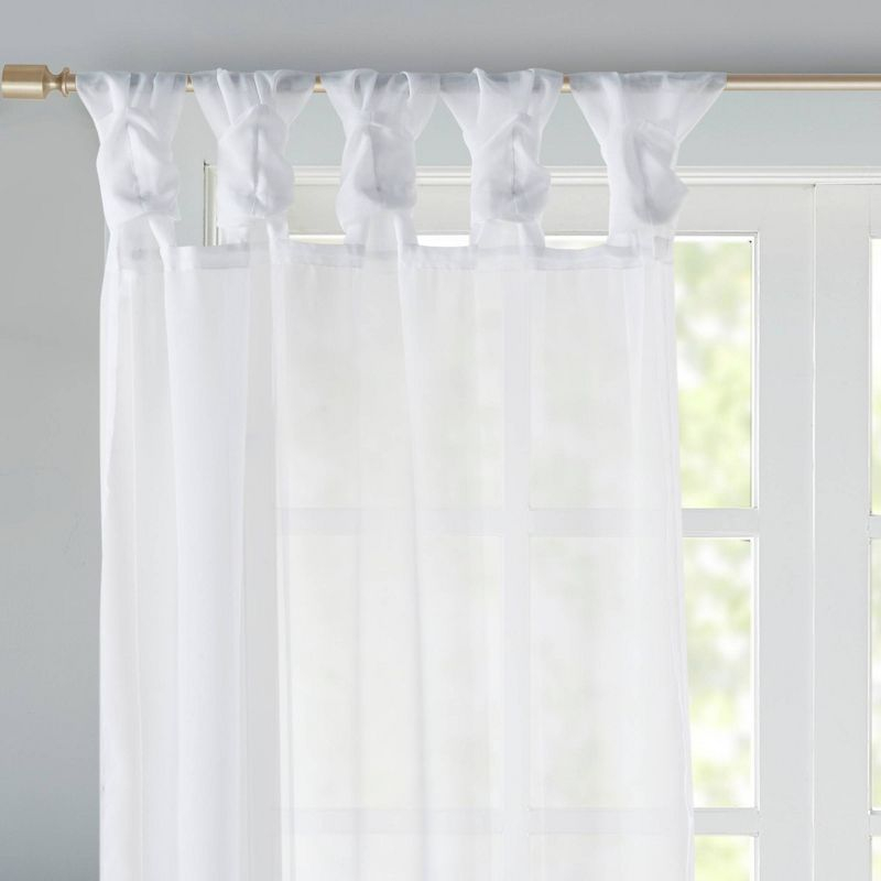 Set of 2 95"x50" Persis Twisted Tab Voile Sheer Window White: Madison Park Curtain Panels, Sheer, Transitional Style