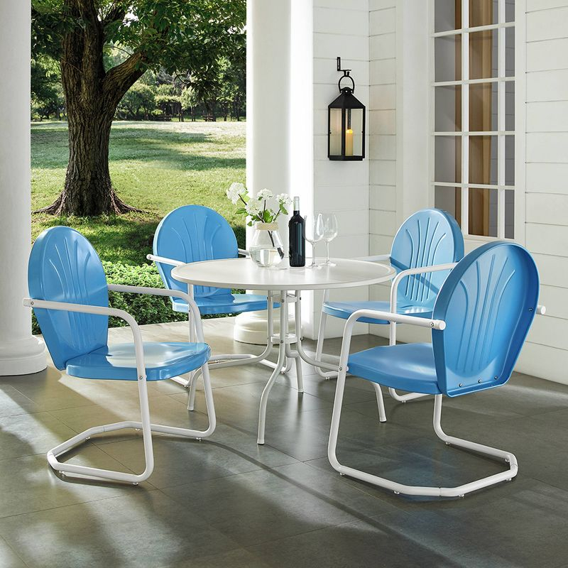 Griffith 5pc Outdoor Dining Set - Sky Blue - Crosley: Steel Frame, UV-Resistant, 4 Arm Chairs & Table