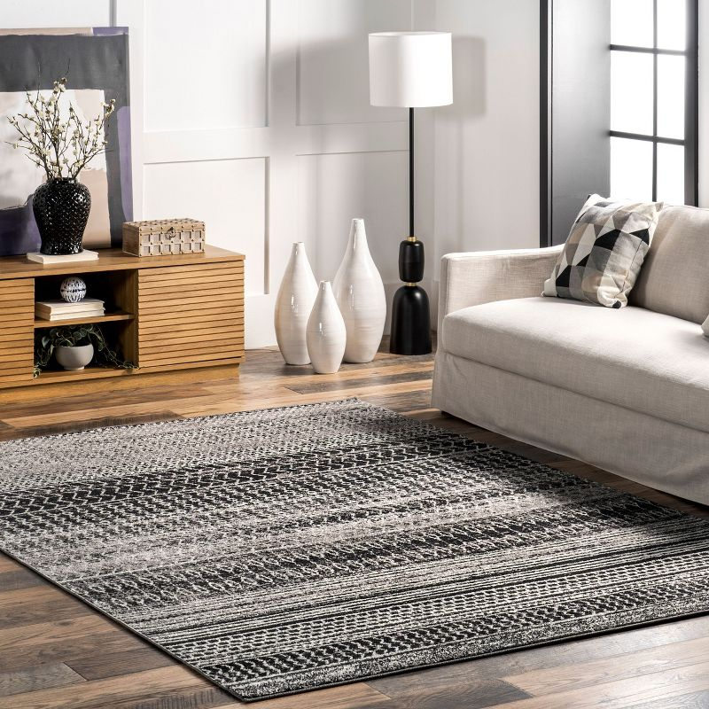 Nuloom Nova Striped 7x9 Indoor Area Rug for Living Room Bedroom Dining Room Kitchen, Dark Grey/Ivory