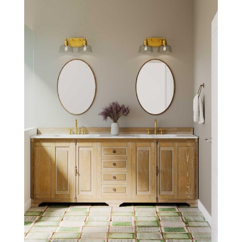 Progress Lighting Singleton 2-Light Vanity Fixture, Vintage Brass, Clear Glass Shades