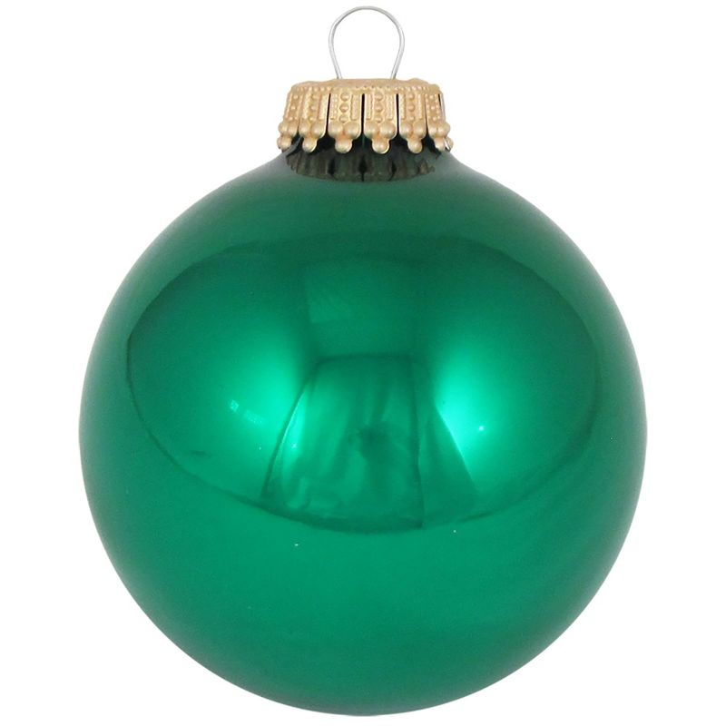 Christmas By Krebs - 67mm / 2.625" Designer Glass Baubles, Shiny Emerald Green [8 Pieces]