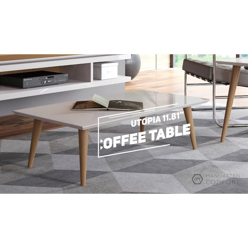 11.81" Utopia High Rectangle Coffee Table with Splayed Legs Off-White - Manhattan Comfort: Mid-Century Modern, MDF, Glossy Finish