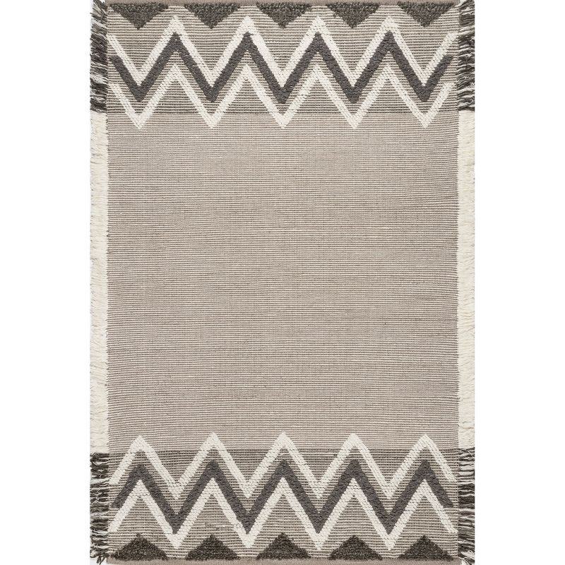 Nuloom Dylan Geometric 5x8 Wool Shag Indoor Area Rug for Living Room Bedroom Dining Room Nursery Kitchen, Beige/Ivory