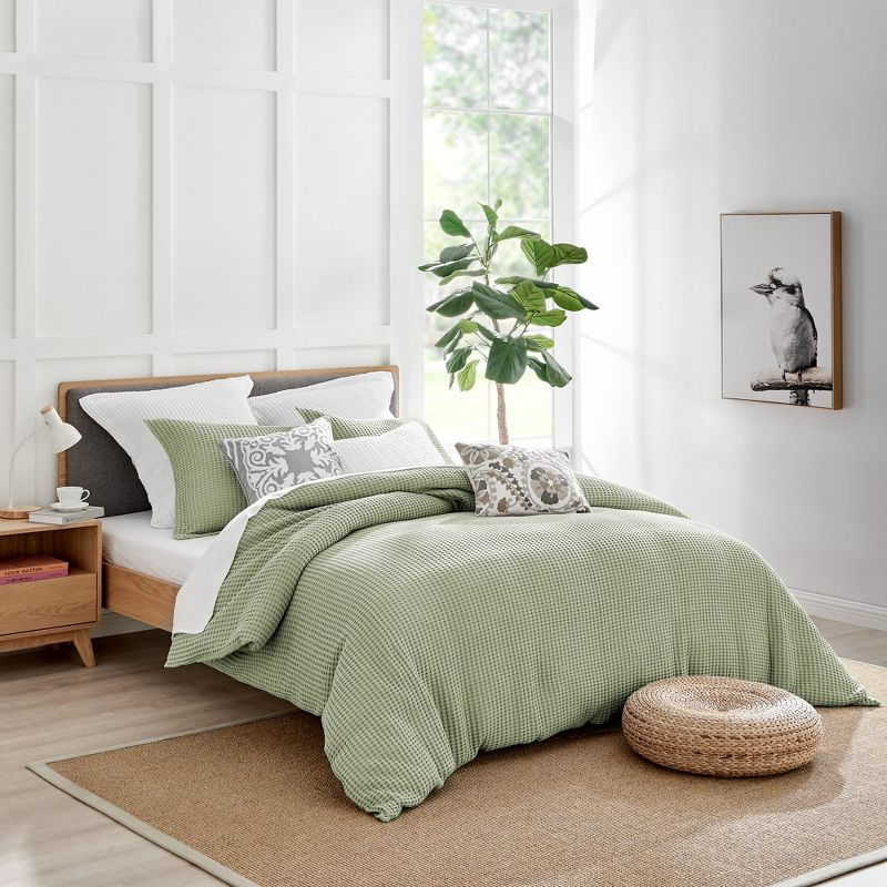 Mills Waffle Desert Sage Twin Duvet Set - Levtex Home