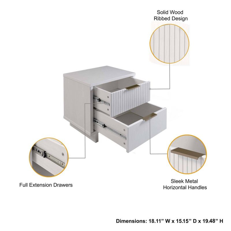 Manhattan Comfort Set of 2 Granville 2 Drawer Nightstands White: Modern Style, Pine Frame, Metal Glides, Includes Anti-Tip Hardware