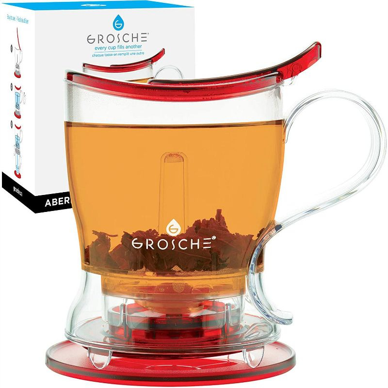 GROSCHE ABERDEEN Smart Tea Maker and Tea Steeper, Red, 17.7 fl oz. Bottom Dispensing Tea Pot