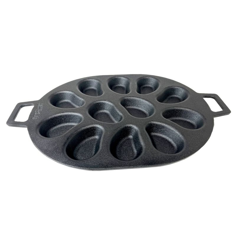 Bayou Classic 7413 Cast Iron 12 Shellfish Shaped Oyster Grill and Serve Kitchen Cooking Pan for Shucked or Half-Shell Seafood, Black