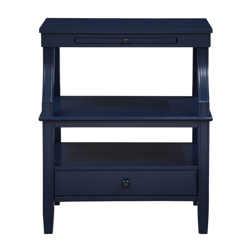 Comfort Pointe Newton Nightstand Midnight Blue: Classic Hardware, Storage Shelf, Pull Out Tray