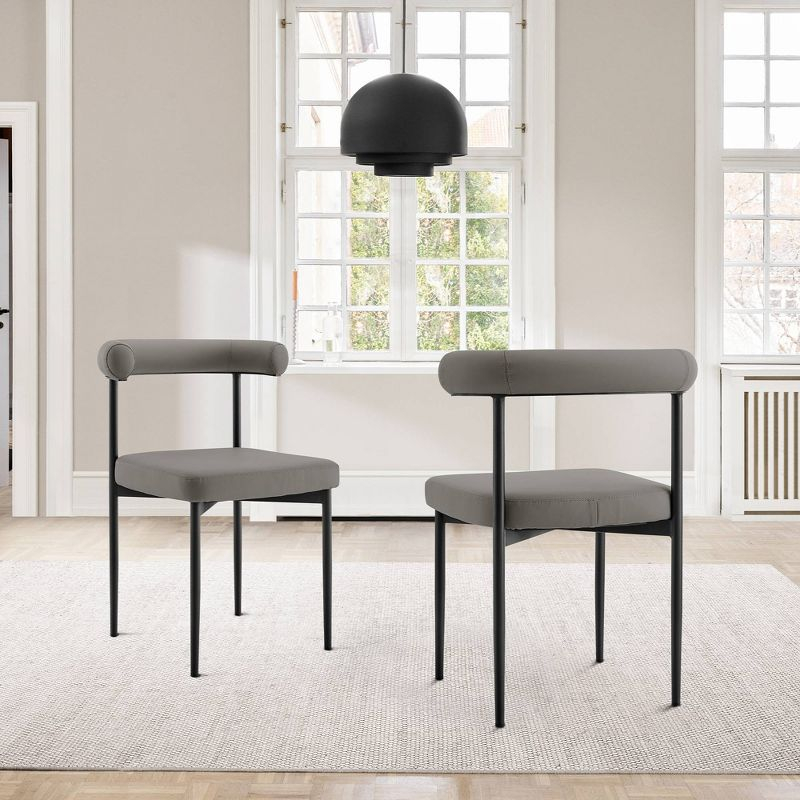 Armen Living Set of 2 Shannon Iron and Faux Leather Dining Chairs Matte Black/Light Gray