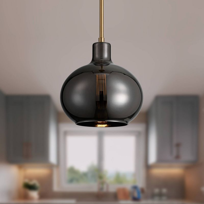 360 Lighting Partridge 9 1/2" Modern Pendant Ceiling Light Fixture Dining Room Over Table Kitchen Island Foyer Hanging Round Brass Mirror Glass Mini