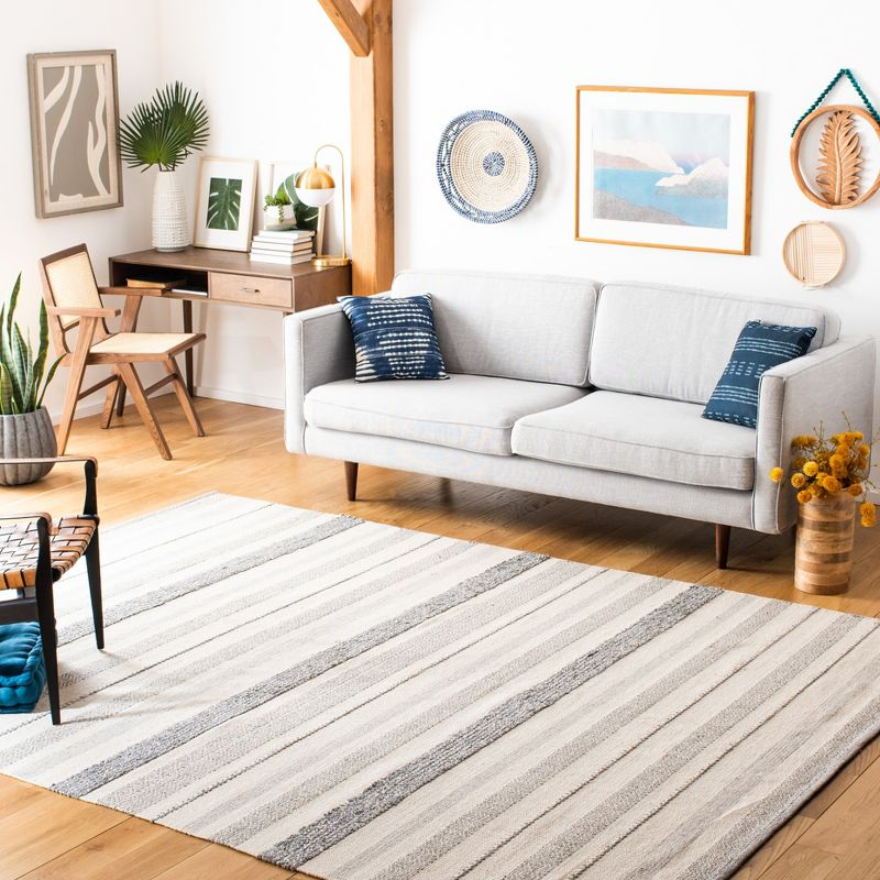 Striped Kilim STK501 Hand Woven Area Rug - Ivory/Grey - 8'x10' - Safavieh.