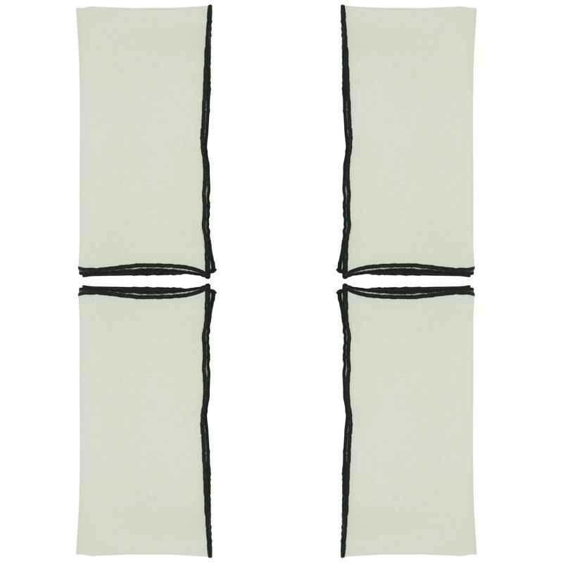 Saro Lifestyle Stitched Border Stonewashed Linen Napkins (Set of 4), Black, 20" x 20"