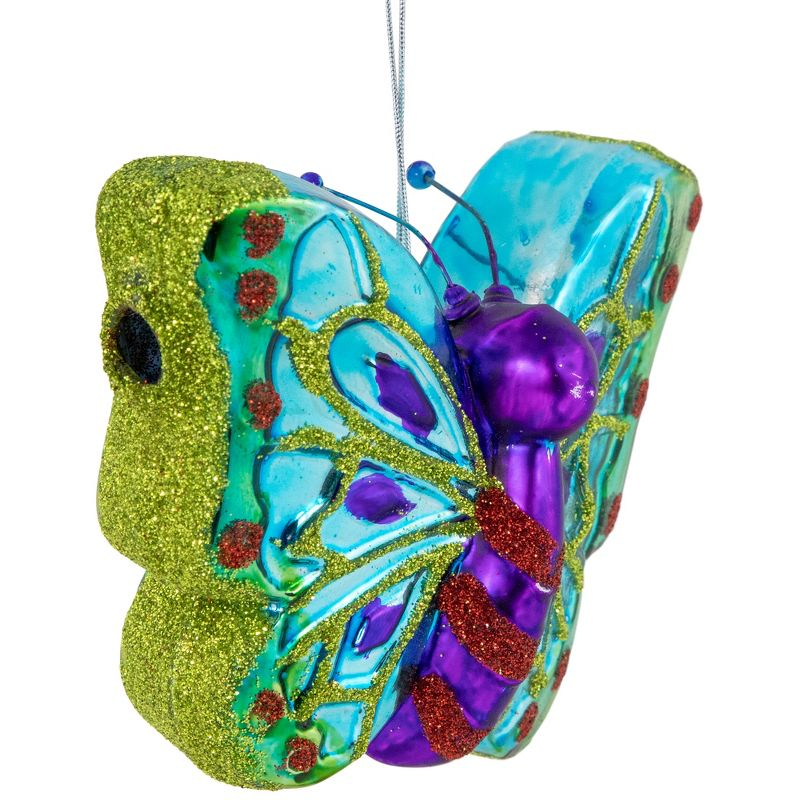 Northlight 4.5" Blue and Pink Butterfly Glass Christmas Ornament
