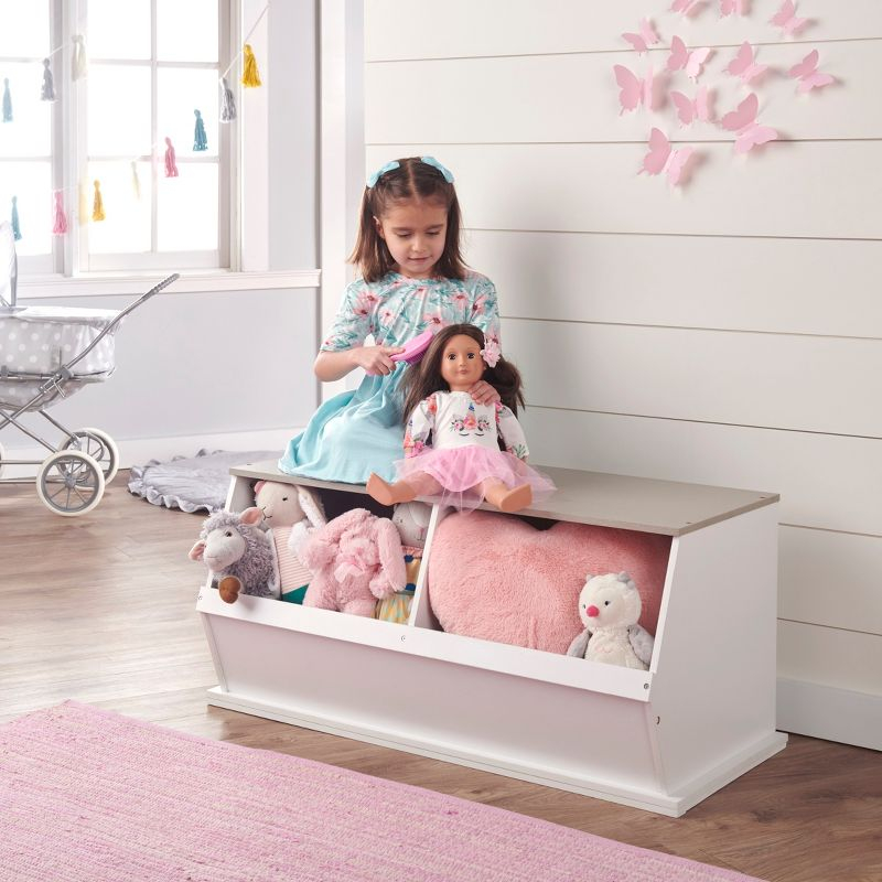 Badger Basket Two Bin Stackable Storage Cubby - White/Gray Woodgrain (White)