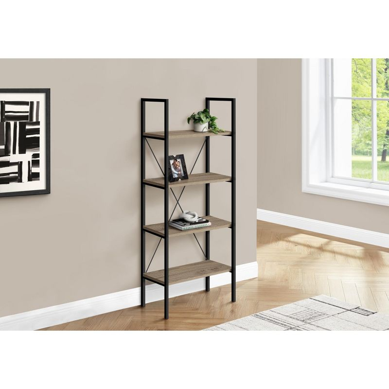 Monarch Specialties Bookshelf Bookcase 4 Tier 48InchH Office Bedroom Metal Laminate Brown Black Contemporary Modern