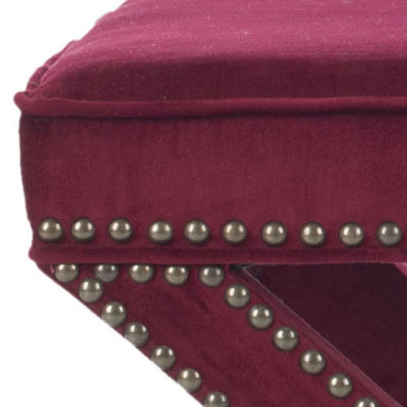 Palmer Ottoman with Brass Nail Heads - Red Velvet - Safavieh