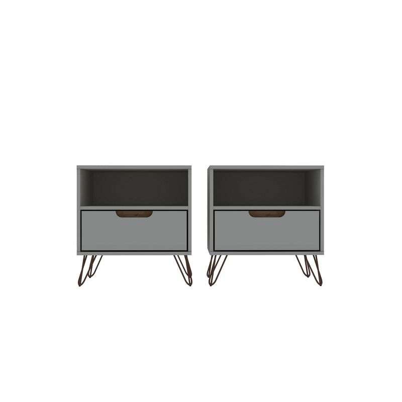 Set of 2 Rockefeller 1 Drawer Nightstands Off White/Nature - Manhattan Comfort