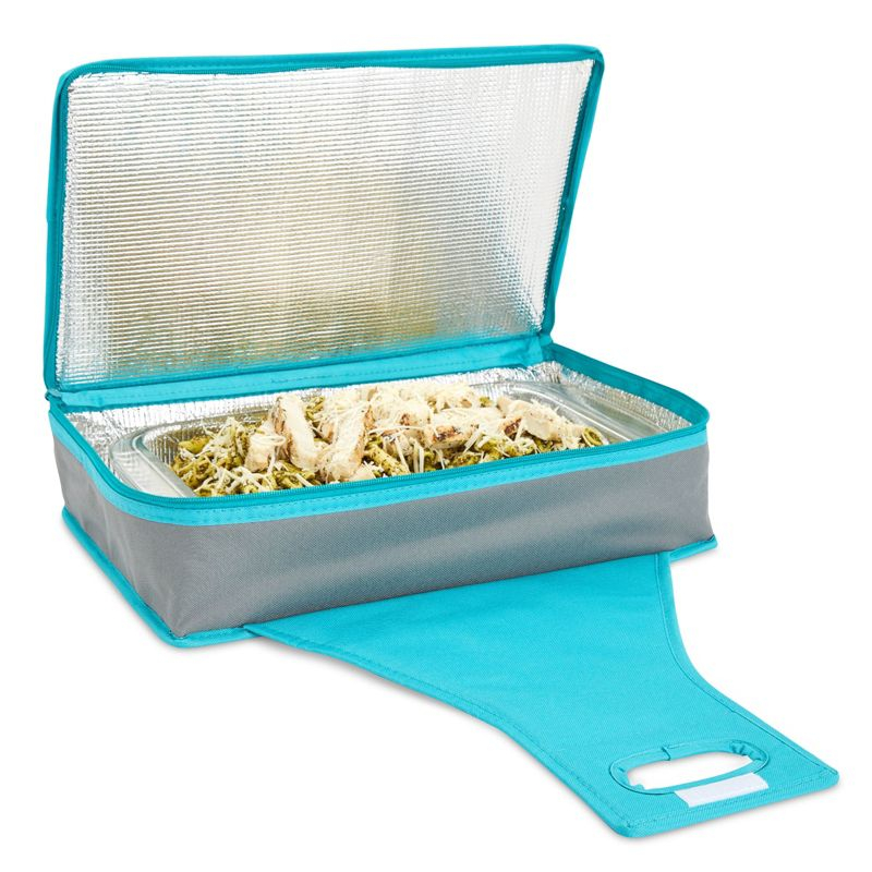 Juvale Thermal Insulated Casserole Carrier - Food Warmer Bag Container for Hot Lunch, Transport (Teal and Gray, 16x10x4 In)