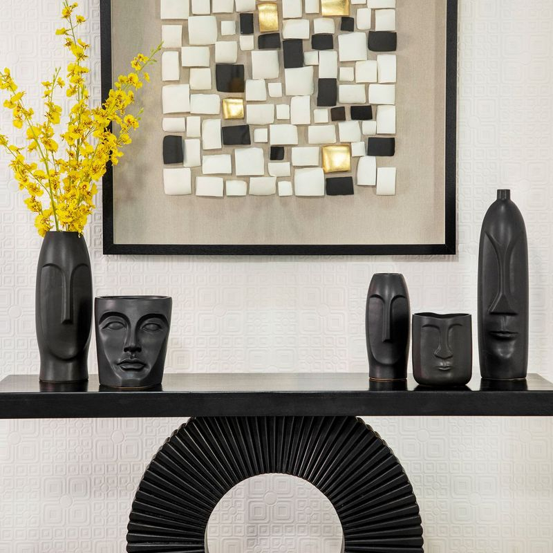Sagebrook Home 14" Ceramic Face Vase - Ceramic Table Decor, Rustic Decorative Centerpiece For Home, Wedding, Office Decor - Black Vase Decor