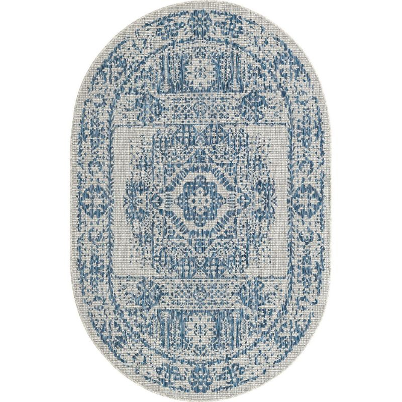 Unique Loom 5' 3 x 8' 0 Oval Indoor/Outdoor Traditional Blue Area Rug