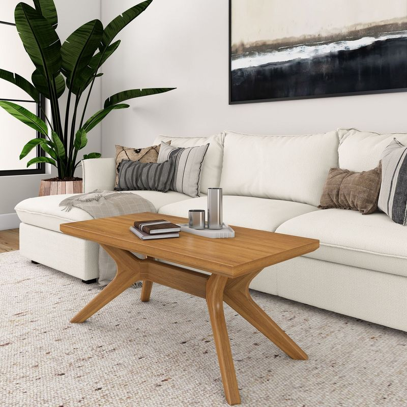 Plank+Beam Solid Wood Cross Leg Rectangular Coffee Table, 40" Coffee Table for Living Room, Modern Center Table, Cocktail Table. Pecan