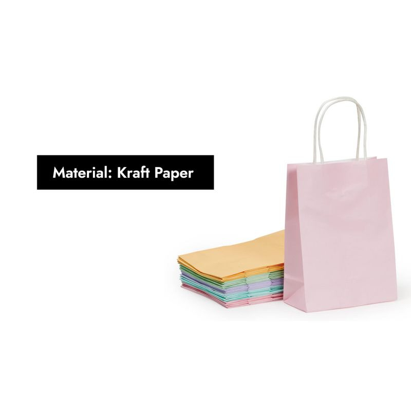 Juvale 25 Pack Pastel Gift Bags with Handles, Paper Party Favor Bags, for Goodies, Birthdays, 5 Colors - 6.3x3.2x8.7 inch