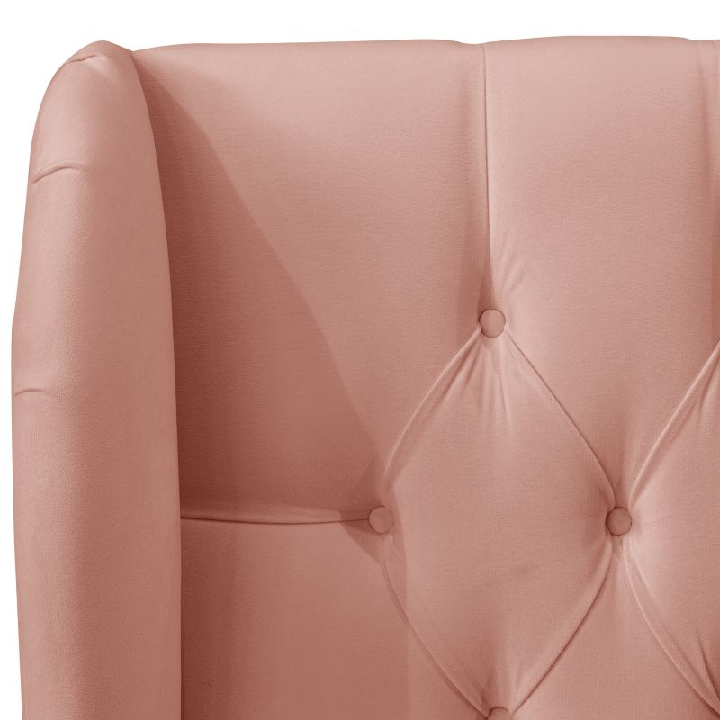 Skyline Furniture Queen Tufted Wingback Bed Blush Velvet: Contemporary Padded Headboard, Durable Pine & Metal Frame