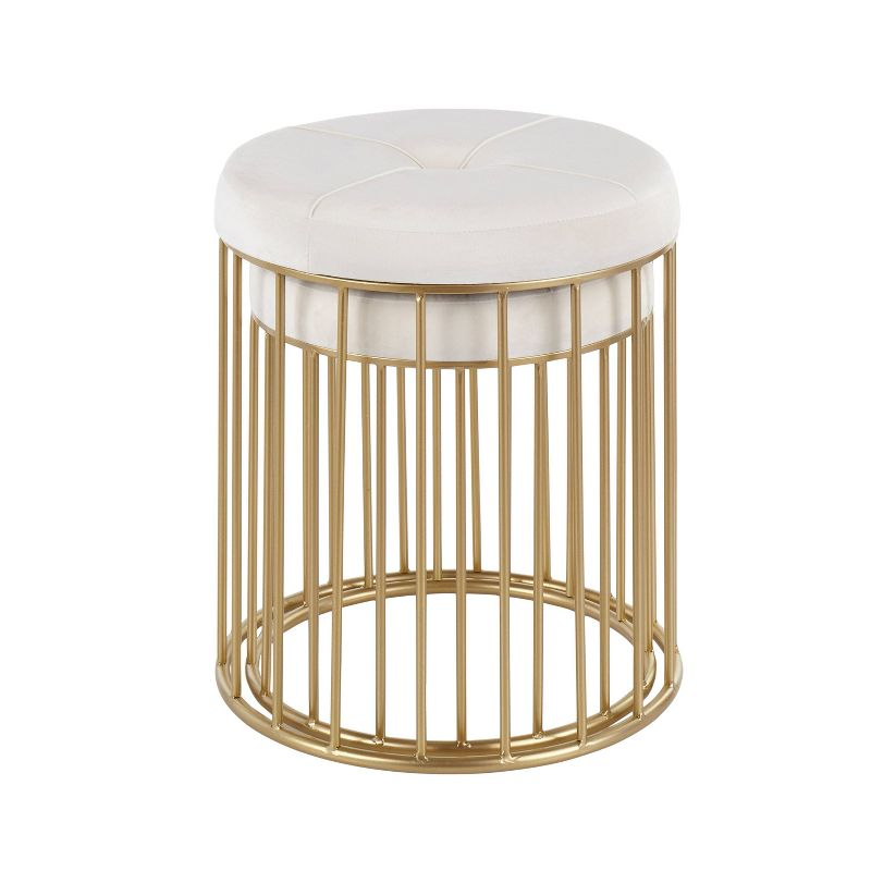 Canary Contemporary Nesting Ottomans Gold/Cream - LumiSource: Gold-Tone Metal, Velvet, No Assembly Required