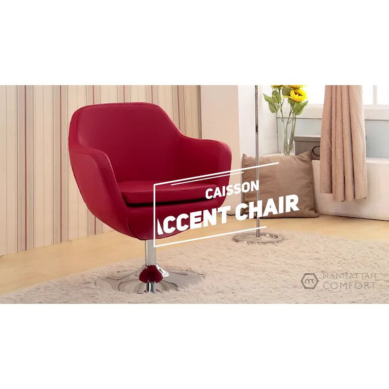 Caisson Faux Leather Swivel Accent Chair White: Polished Chrome Base, Removable Cushion - Manhattan Comfort