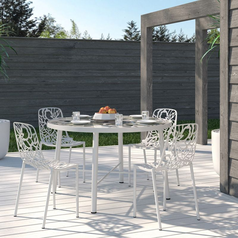 LeisureMod Devon Modern Aluminum Outdoor Stackable Dining Chair Set of 4, White