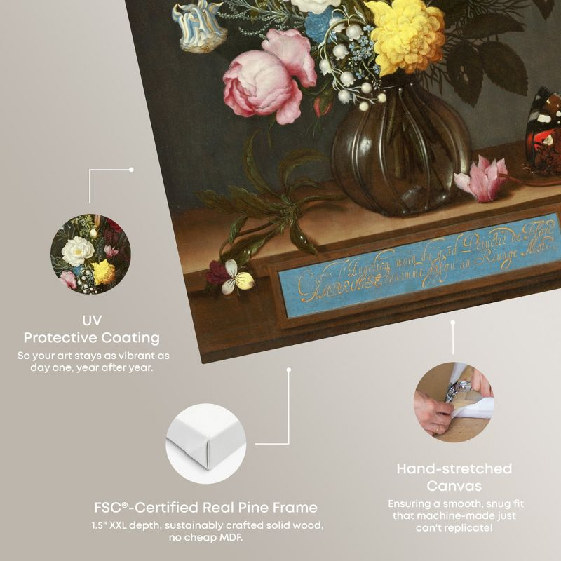 Art Remedy Ambrosius Bosschaert the Elder - Bouquet of Flower in a glass vase Classical vintage floral vase wall art, 10" x 15", Gallery Wrapped