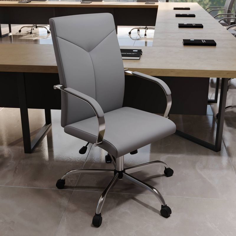 LeisureMod Sonora High-Back Leather Office Chair with Adjustable Height, Swivel, and Tilt in Grey