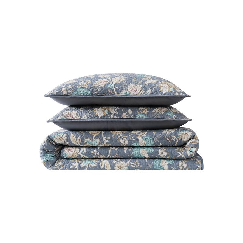 3pc King Florence Quilt Set Cream/Blue/Dark Gray - Cottage Classics: Cotton Reversible Coverlet with Shams