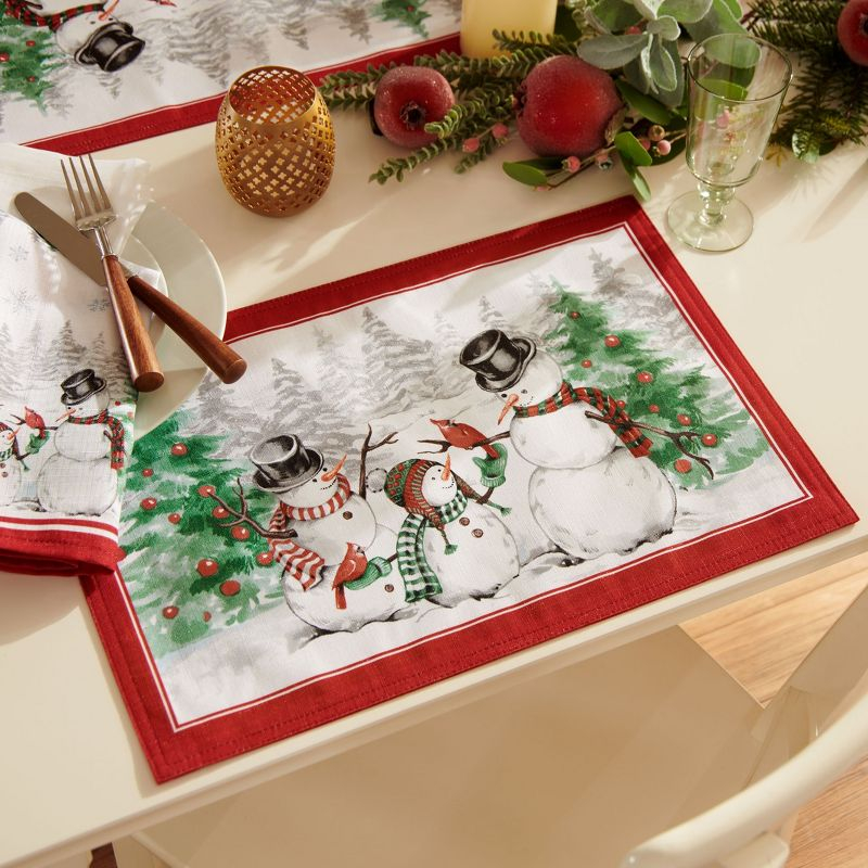 Snowman Winterland Holiday Snowflake Placemat, Set of 4 - Red/Green - 13x19 - Elrene Home Fashions