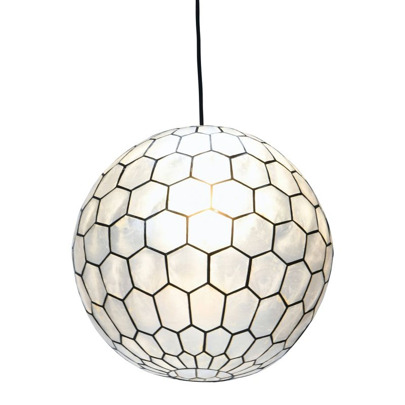 Storied Home 16"x15" Capiz Honeycomb Globe Pendant Light: Artisan Crafted, ETL Listed, Metal Frame