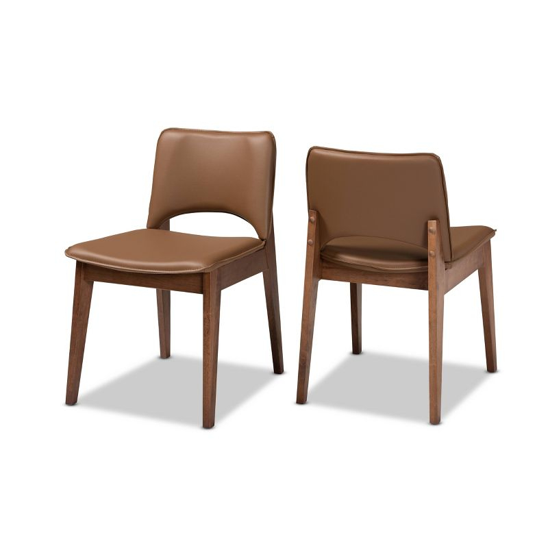2pc Afton Faux Leather & Wood Dining Chair Set - Baxton Studio: Mid-Century Style, Retro Touch