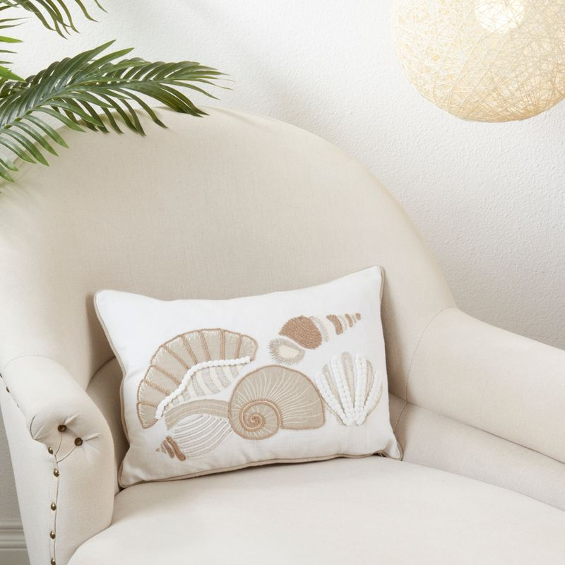 Saro Lifestyle Seashell Serenade Poly Filled Throw Pillow, Off-White, 12"x18"