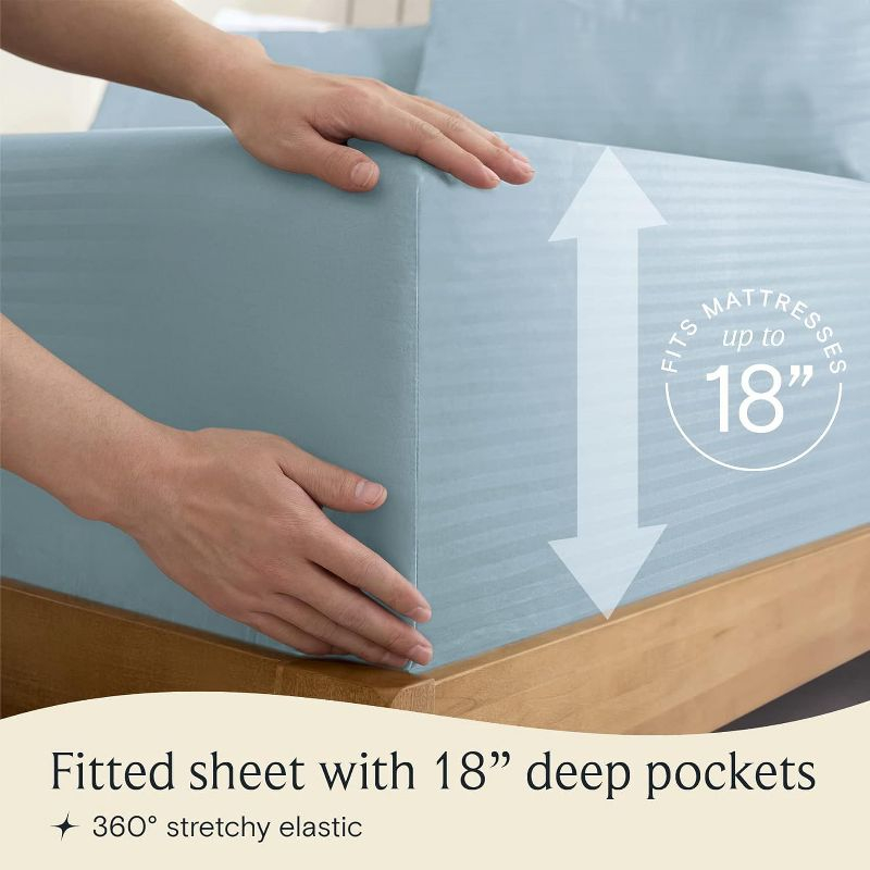 LuxClub 6 PC Light Blue King Microfiber Striped Performance Sheet Set, Soft Cooling Eco-Friendly Bed Sheets with 18in Deep Pockets