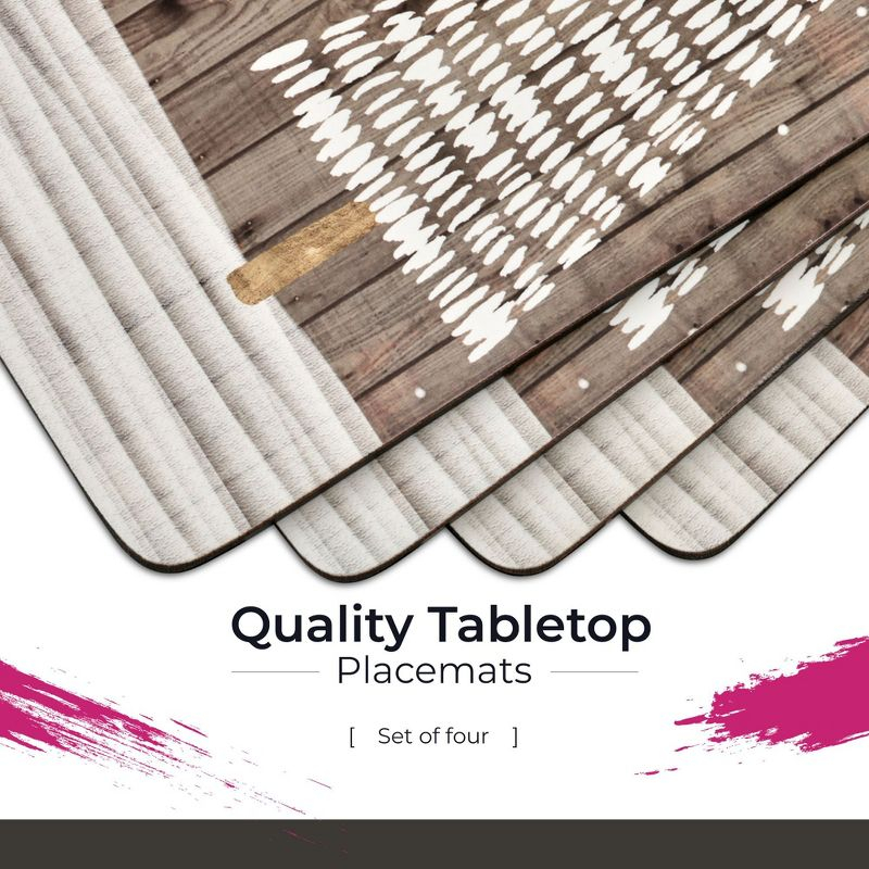 Pimpernel Wooden White Christmas Placemats (Set of 4), Cork-Backed, Heat-Resistant Table Mats, (15.7" x 11.7"), Festive Snowy Tree Design