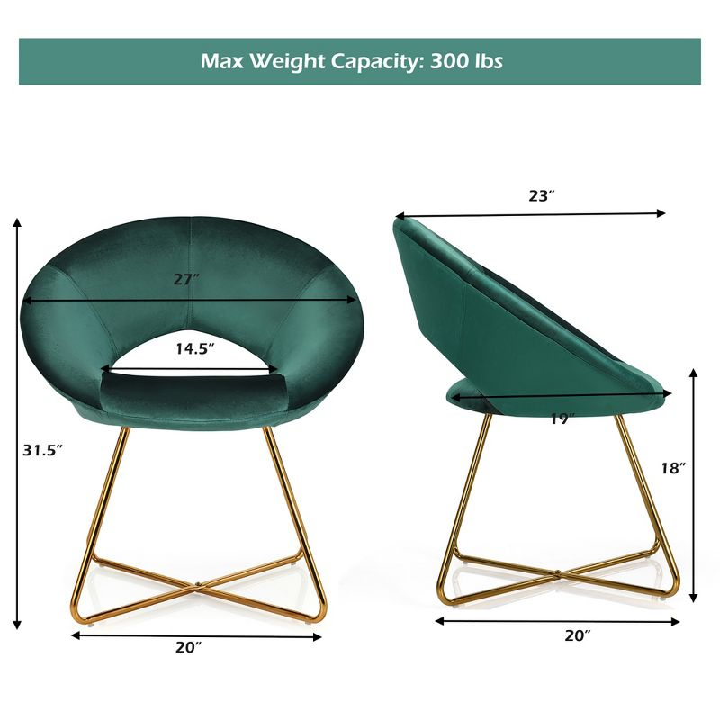 Costway Modern Velvet Accent Chair Upholstered Vanity Chair w/Golden Metal Leg Dark Green