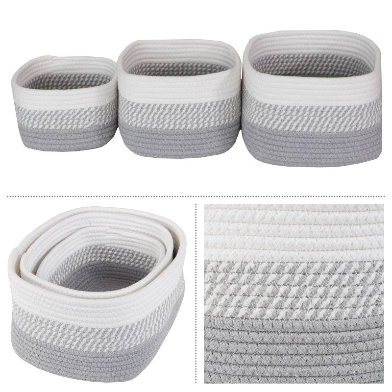 Home-Complete 3pc Storage Basket Set Gray: Cotton Cloth Bins for Shelves, Square Decorative Organizers, Hand Washable