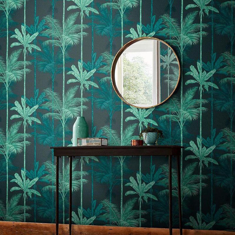 Jungle Mood Green and Black Leaves Tropical Paste the Wall Wallpaper